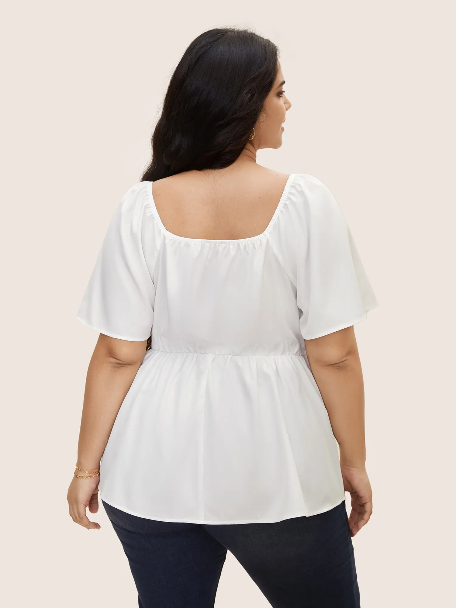 Square Neck Woven Raglan Sleeve Blouse sold by Bloomchic product image thumbnail 4