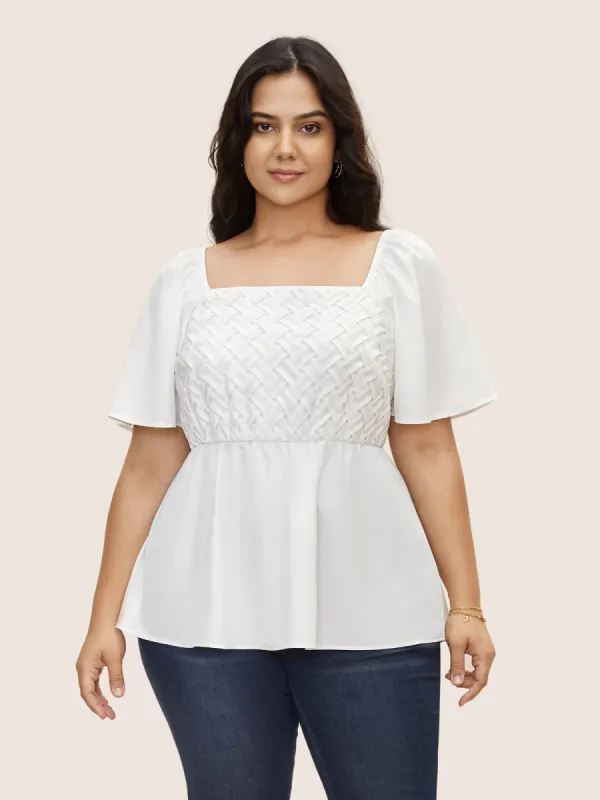 Square Neck Woven Raglan Sleeve Blouse sold by Bloomchic