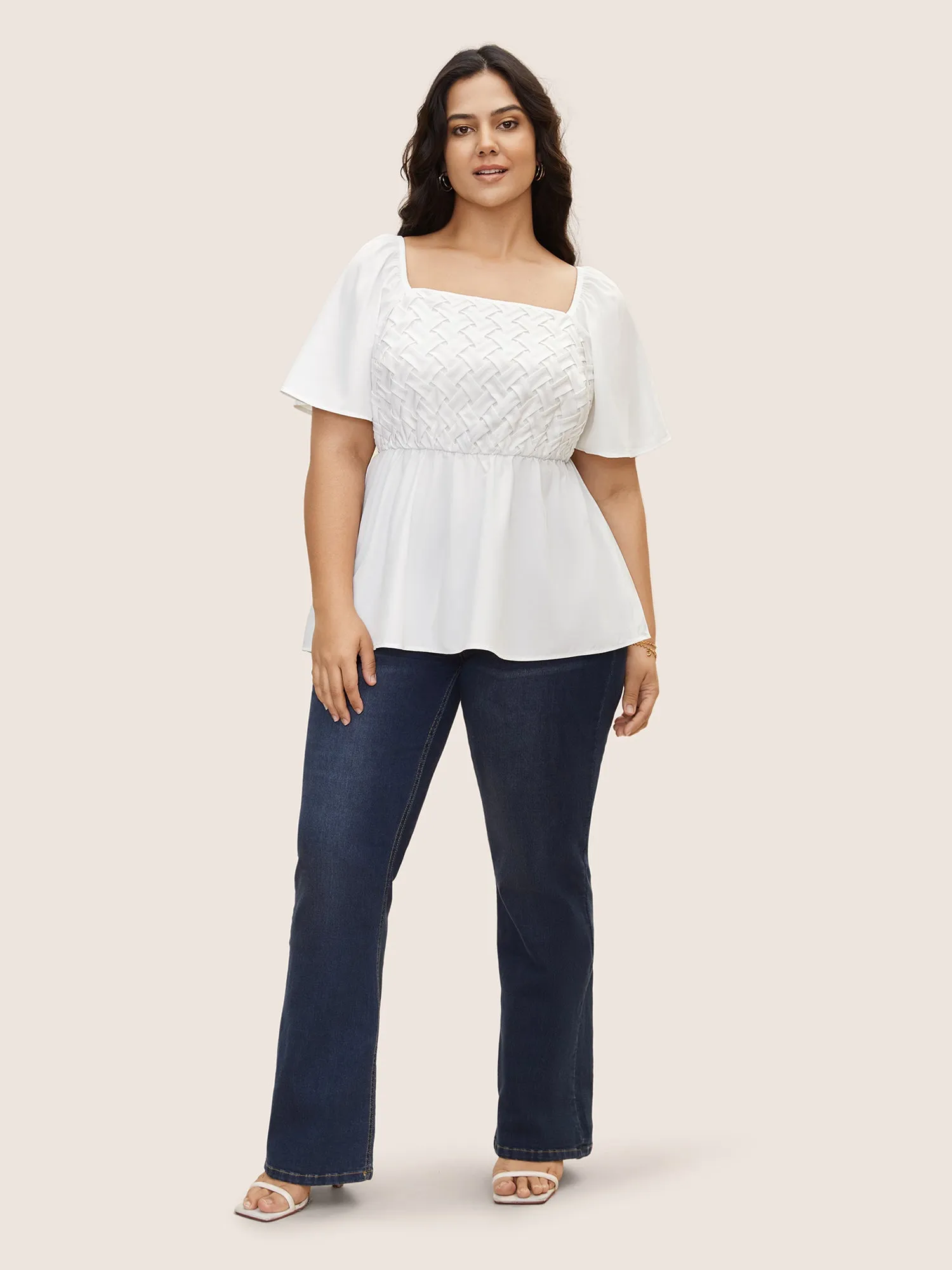 Square Neck Woven Raglan Sleeve Blouse sold by Bloomchic product image thumbnail 2