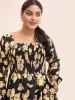 Floral Square Neck Shirred Lantern Sleeve Dress sold by Bloomchic