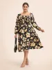 Floral Square Neck Shirred Lantern Sleeve Dress sold by Bloomchic