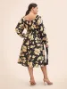 Floral Square Neck Shirred Lantern Sleeve Dress sold by Bloomchic