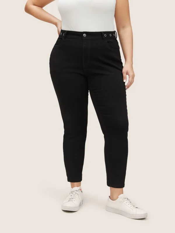 Eyelet Detail Black Wash Ankle Jeans sold by Bloomchic