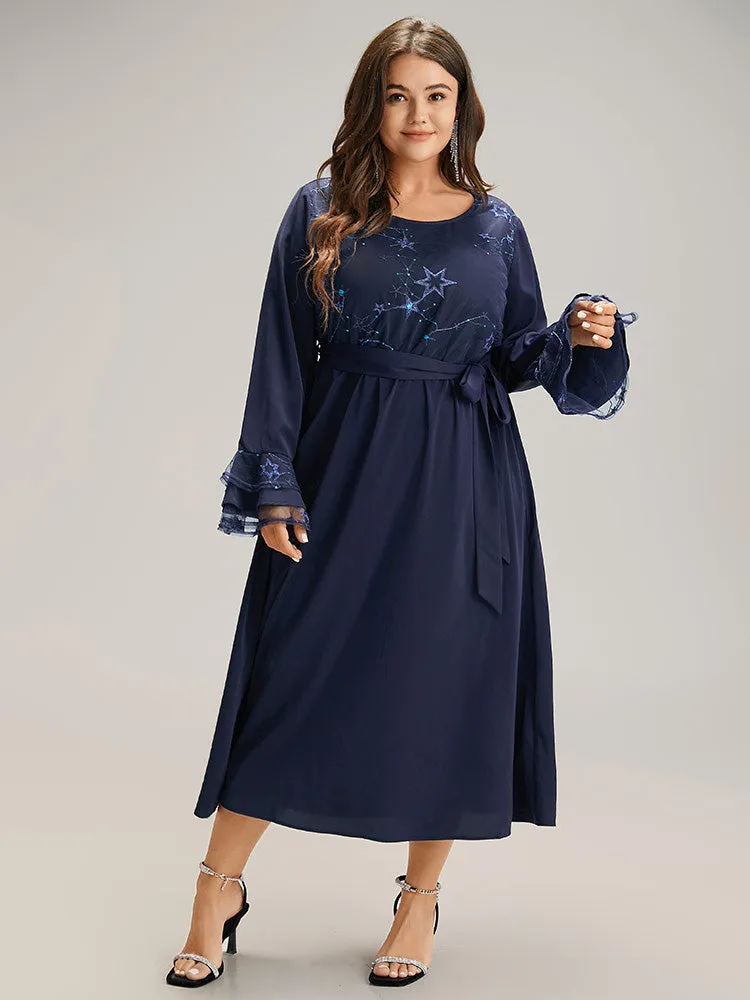 Star Sequin Mesh Layered Sleeve Dress sold by Bloomchic product image thumbnail 4