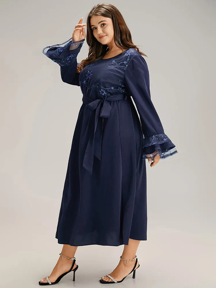 Star Sequin Mesh Layered Sleeve Dress sold by Bloomchic product image thumbnail 2