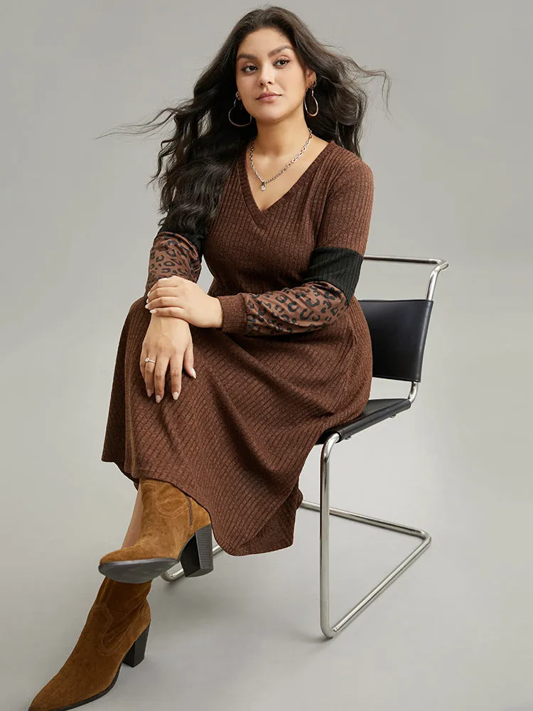 Rib Knit Leopard Print Patchwork Dress sold by Bloomchic product image thumbnail 4