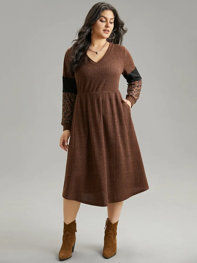 Rib Knit Leopard Print Patchwork Dress sold by Bloomchic
