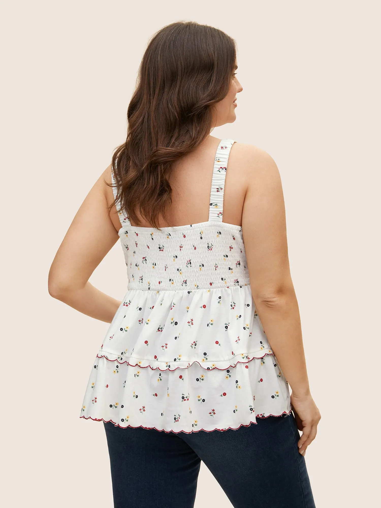 Ditsy Floral Tiered Hem Scalloped Trim Cami Top sold by Bloomchic product image thumbnail 2