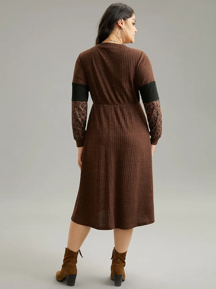 Rib Knit Leopard Print Patchwork Dress sold by Bloomchic product image thumbnail 2