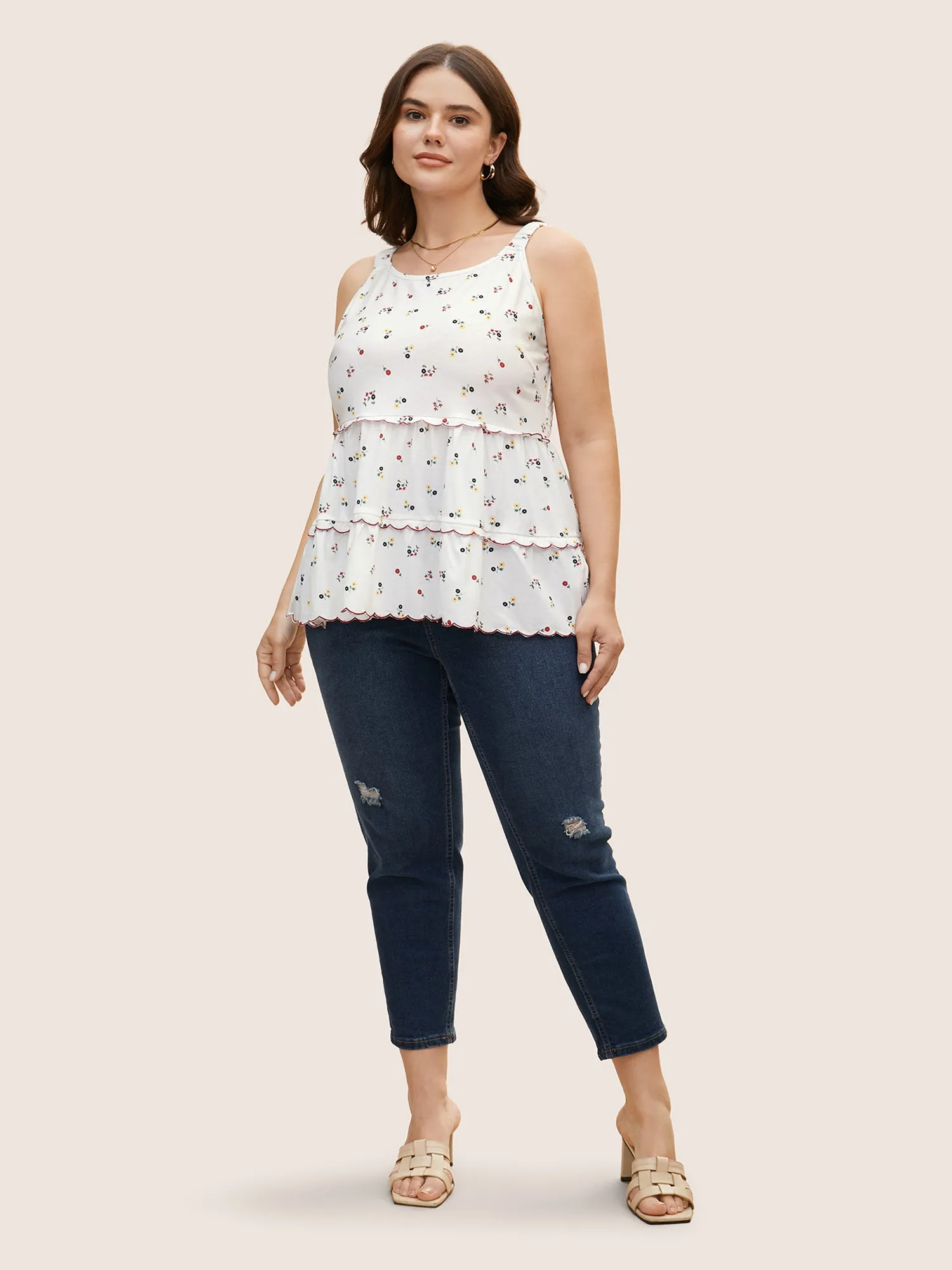Ditsy Floral Tiered Hem Scalloped Trim Cami Top sold by Bloomchic product image thumbnail 3