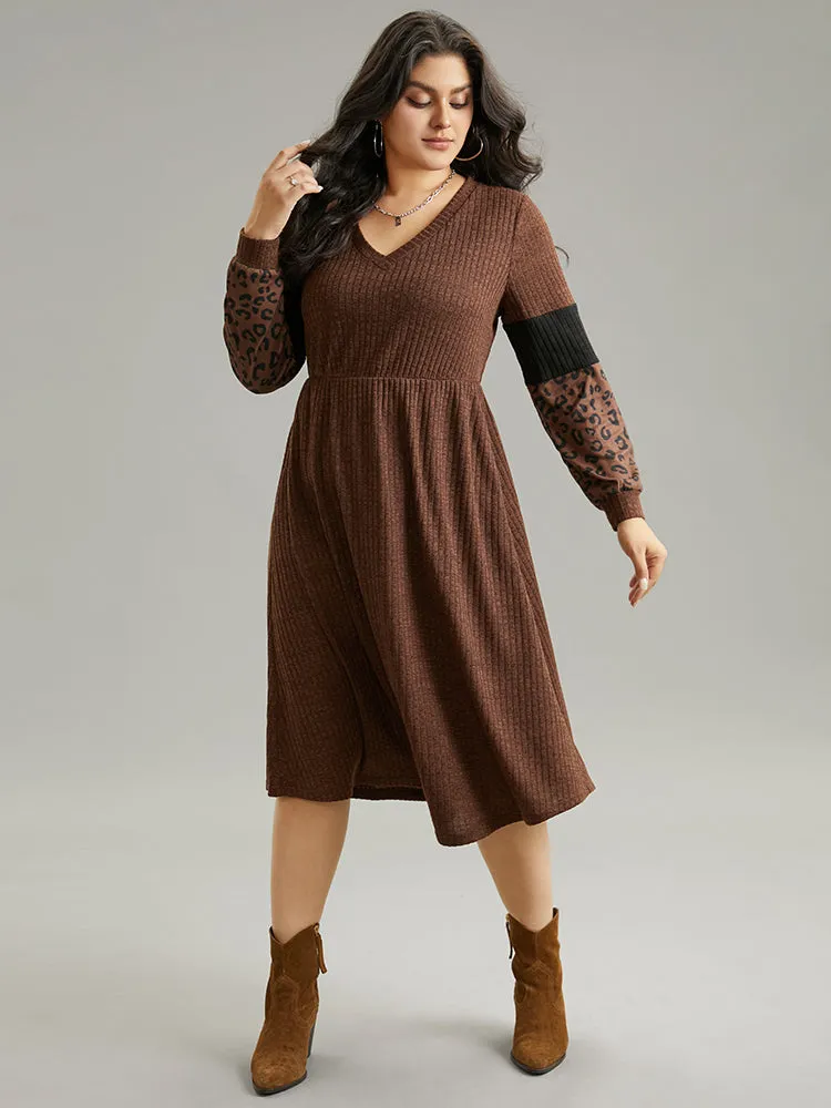 Rib Knit Leopard Print Patchwork Dress sold by Bloomchic product image thumbnail 3