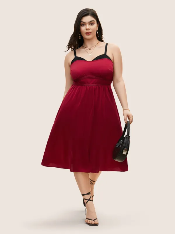 Contrast Patchwork Elastic Waist Cami Dress sold by Bloomchic