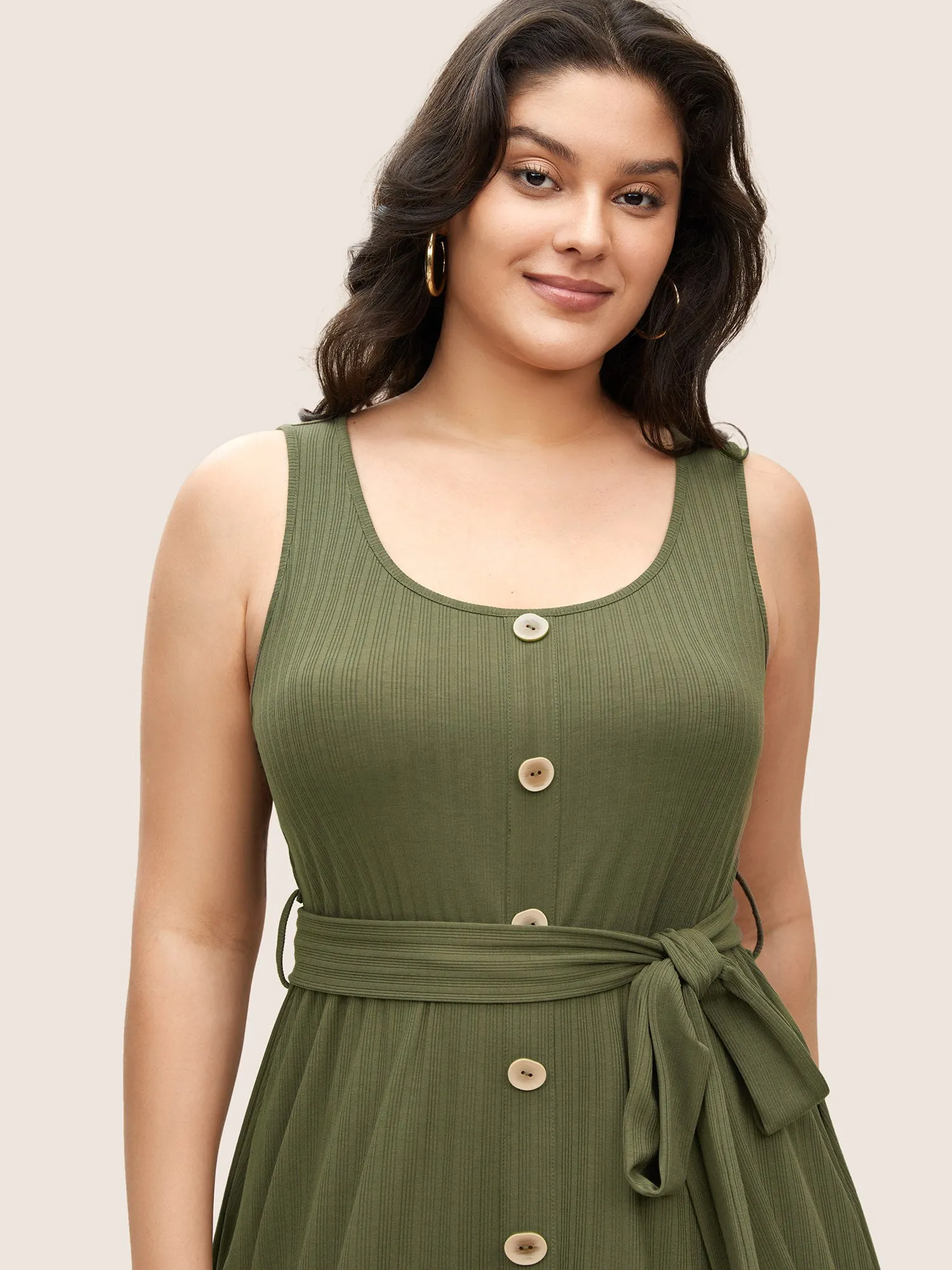 Solid Button Detail Sleeveless Knit Dress sold by Bloomchic product image thumbnail 2