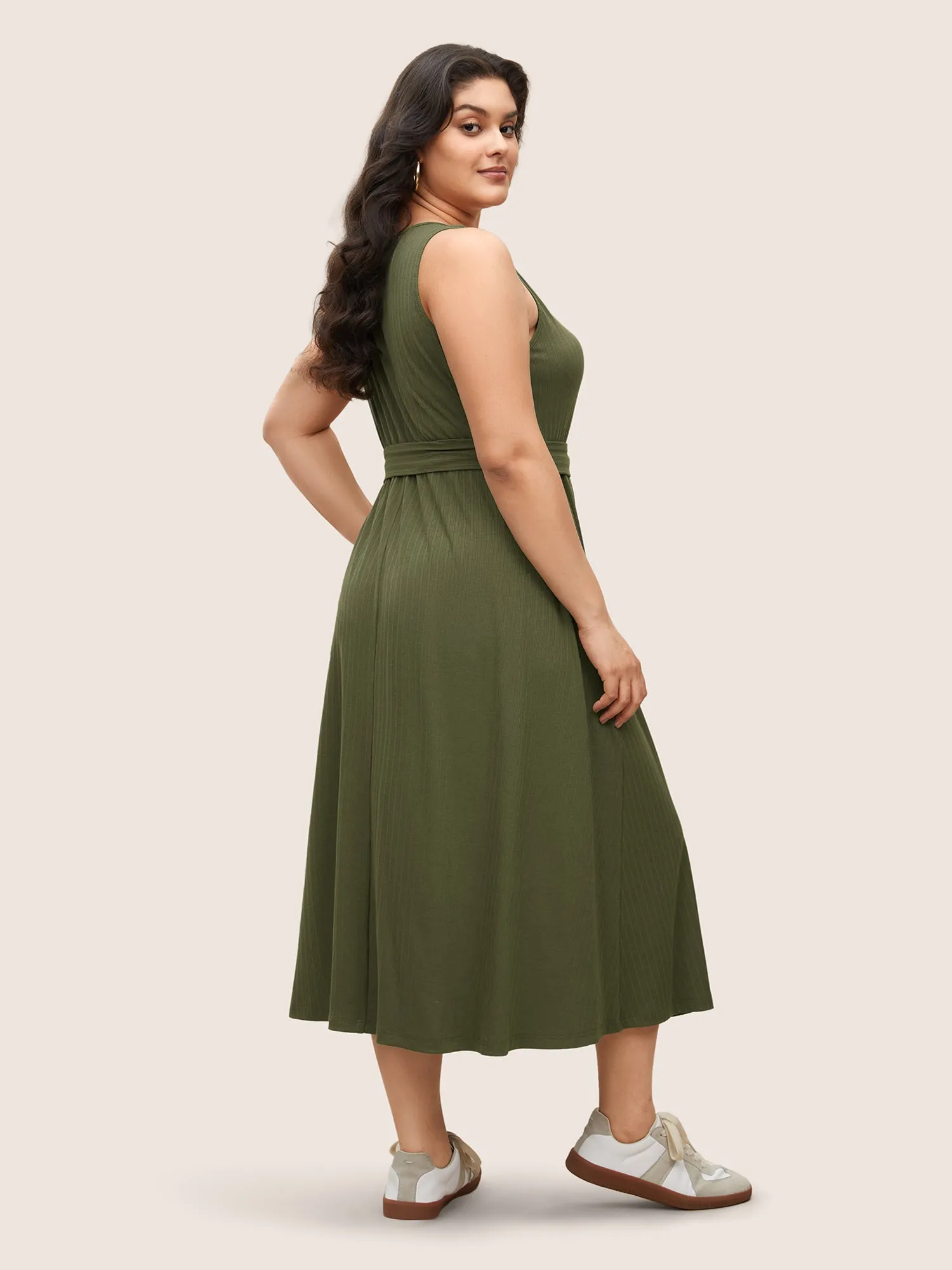 Solid Button Detail Sleeveless Knit Dress sold by Bloomchic product image thumbnail 4