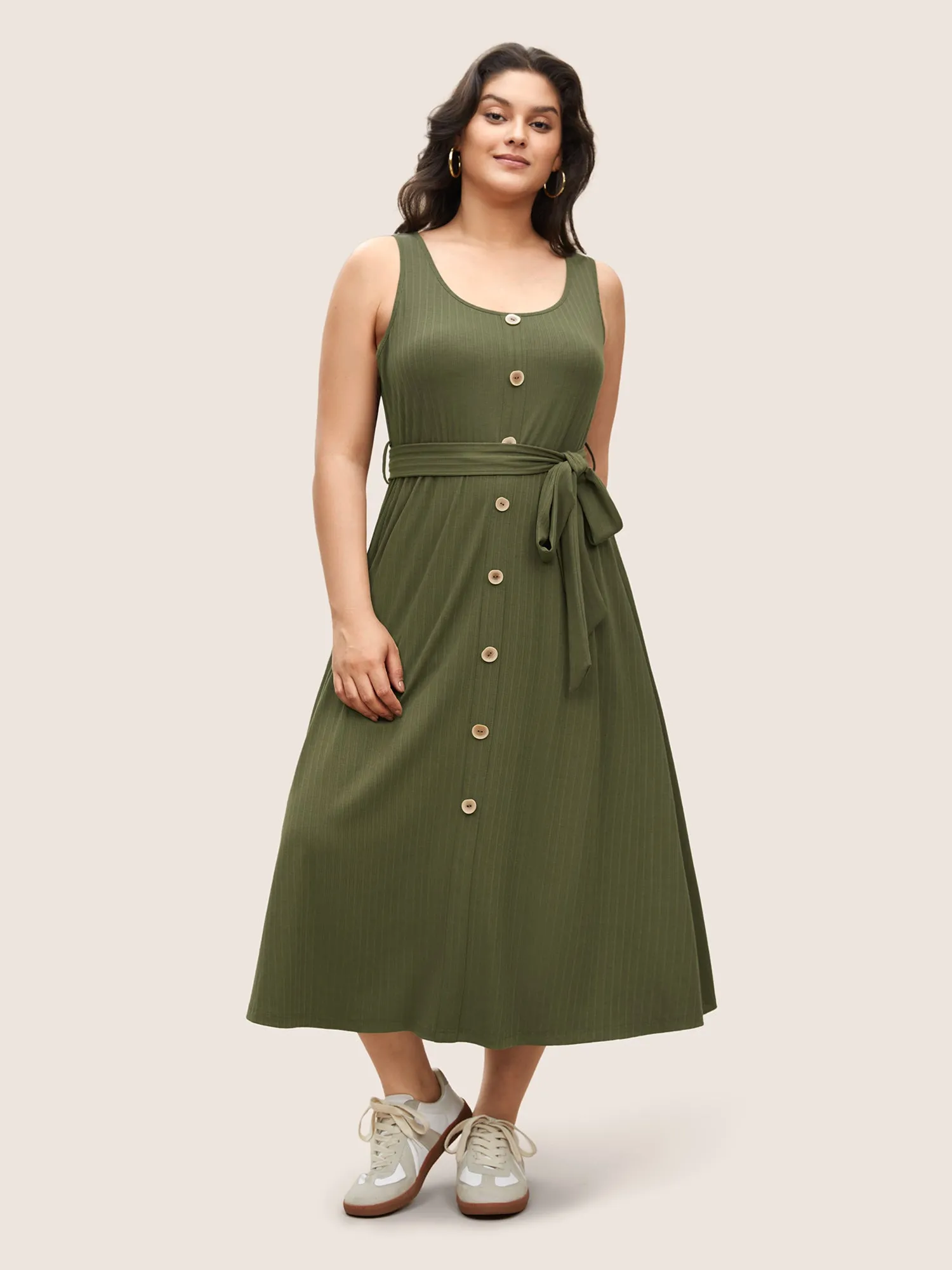 Solid Button Detail Sleeveless Knit Dress sold by Bloomchic product image thumbnail 3