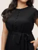 Solid Mesh Belted Ruffle Cap Sleeve Dress sold by Bloomchic