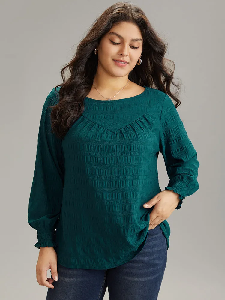 Plain Textured Shirred Gathered Blouse sold by Bloomchic