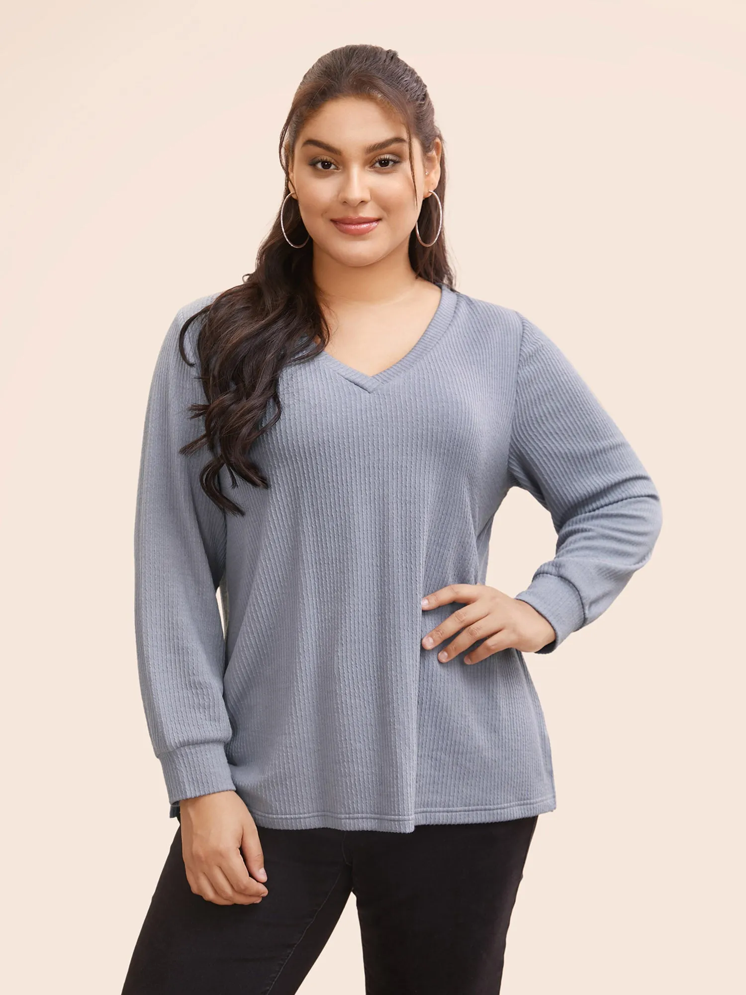 Plain Textured Split Hem T-shirt sold by Bloomchic