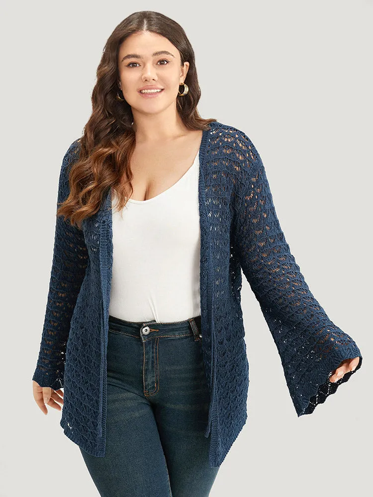 Solid Eyelet Ties Front Bell Sleeve Cardigan sold by Bloomchic product image thumbnail 5