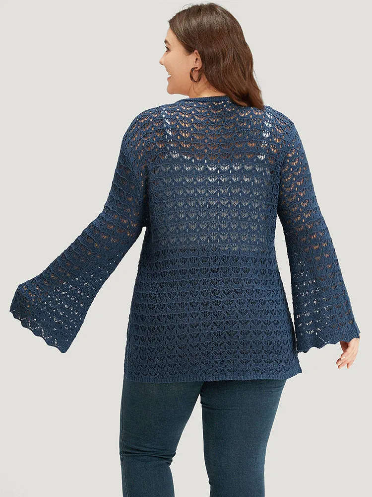 Solid Eyelet Ties Front Bell Sleeve Cardigan sold by Bloomchic product image thumbnail 2