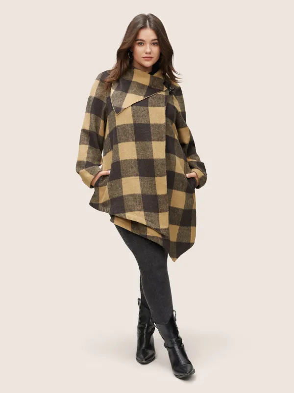 Plaid Buckle Detail Asymmetrical Hem Coat sold by Bloomchic
