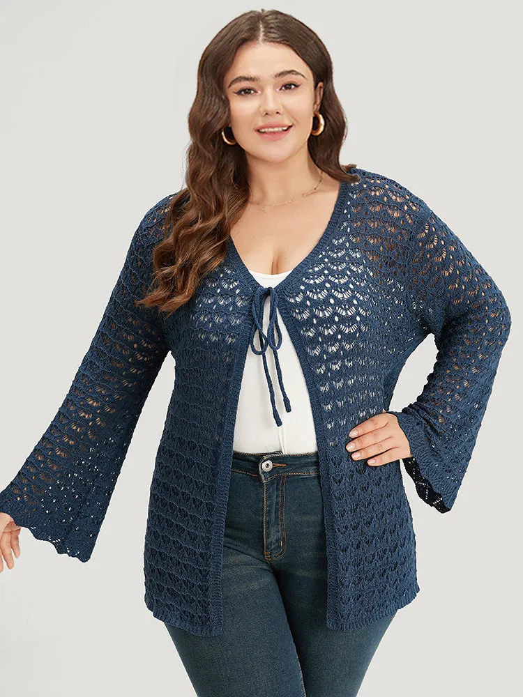 Solid Eyelet Ties Front Bell Sleeve Cardigan sold by Bloomchic product image thumbnail 3