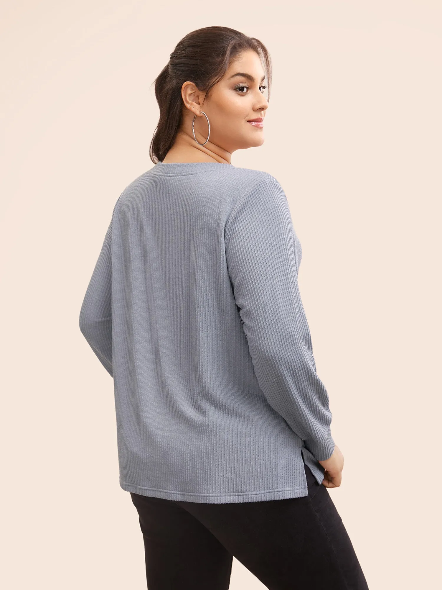 Plain Textured Split Hem T-shirt sold by Bloomchic product image thumbnail 2