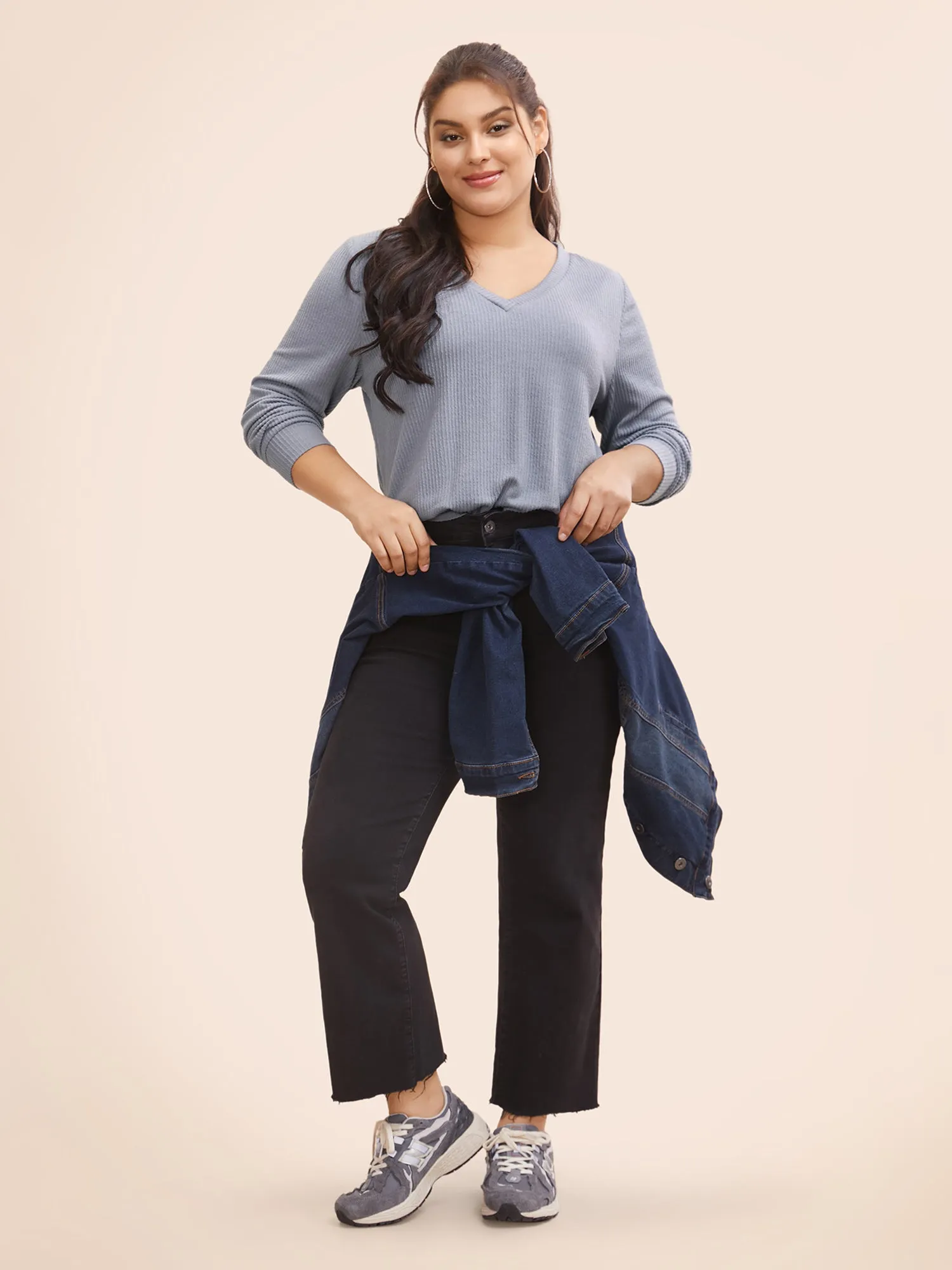 Plain Textured Split Hem T-shirt sold by Bloomchic product image thumbnail 3