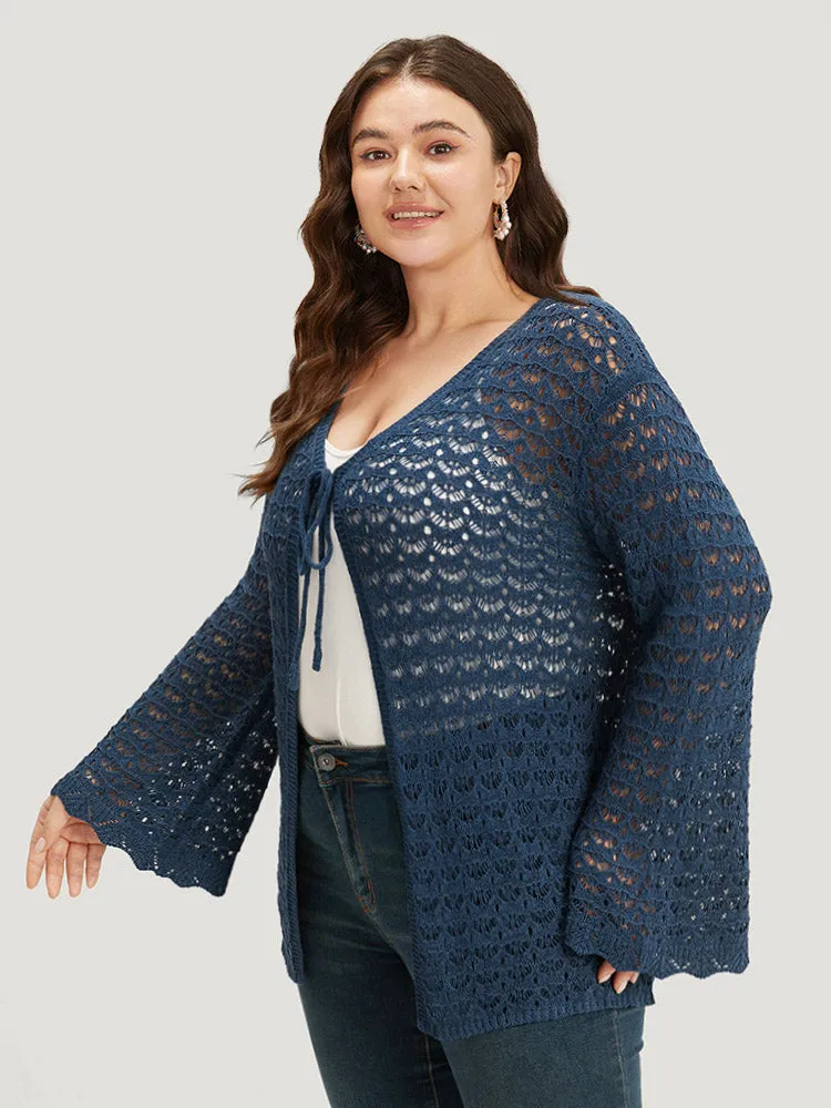 Solid Eyelet Ties Front Bell Sleeve Cardigan sold by Bloomchic product image thumbnail 4