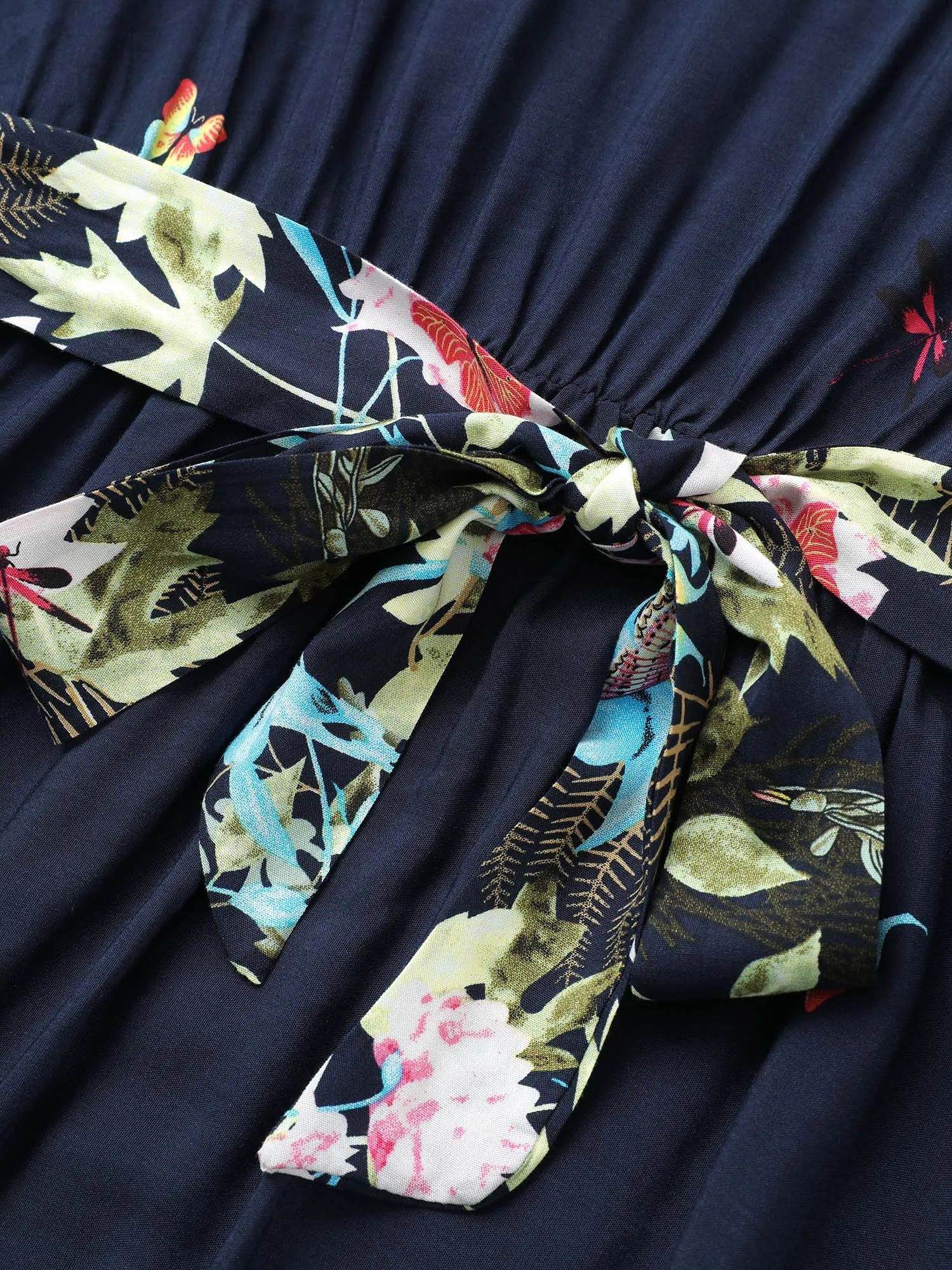 Floral & Butterfly Print Contrast Lace Pocket Belted Ruffles Dress sold by Bloomchic product image thumbnail 5