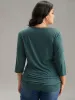 Solid Gathered Contrast Lace V Neck T-shirt sold by Bloomchic