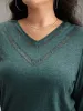 Solid Gathered Contrast Lace V Neck T-shirt sold by Bloomchic