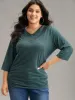 Solid Gathered Contrast Lace V Neck T-shirt sold by Bloomchic