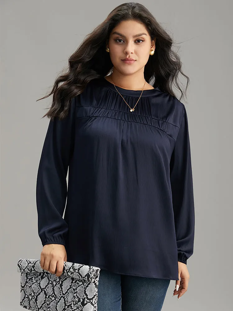 Static-Free Plain Gathered Blouse sold by Bloomchic