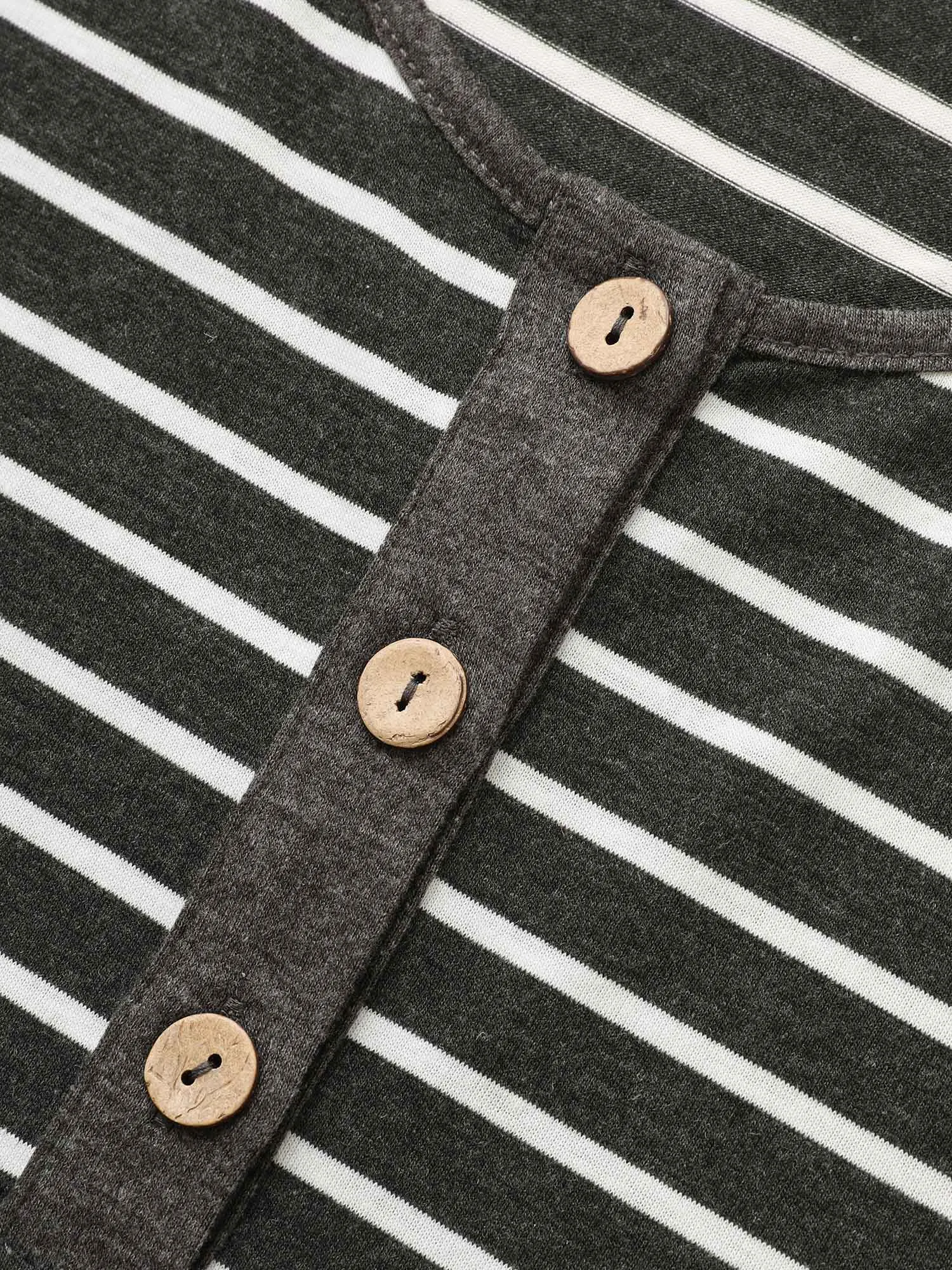 Striped Button Up Raglan Sleeve T-shirt sold by Bloomchic product image thumbnail 5