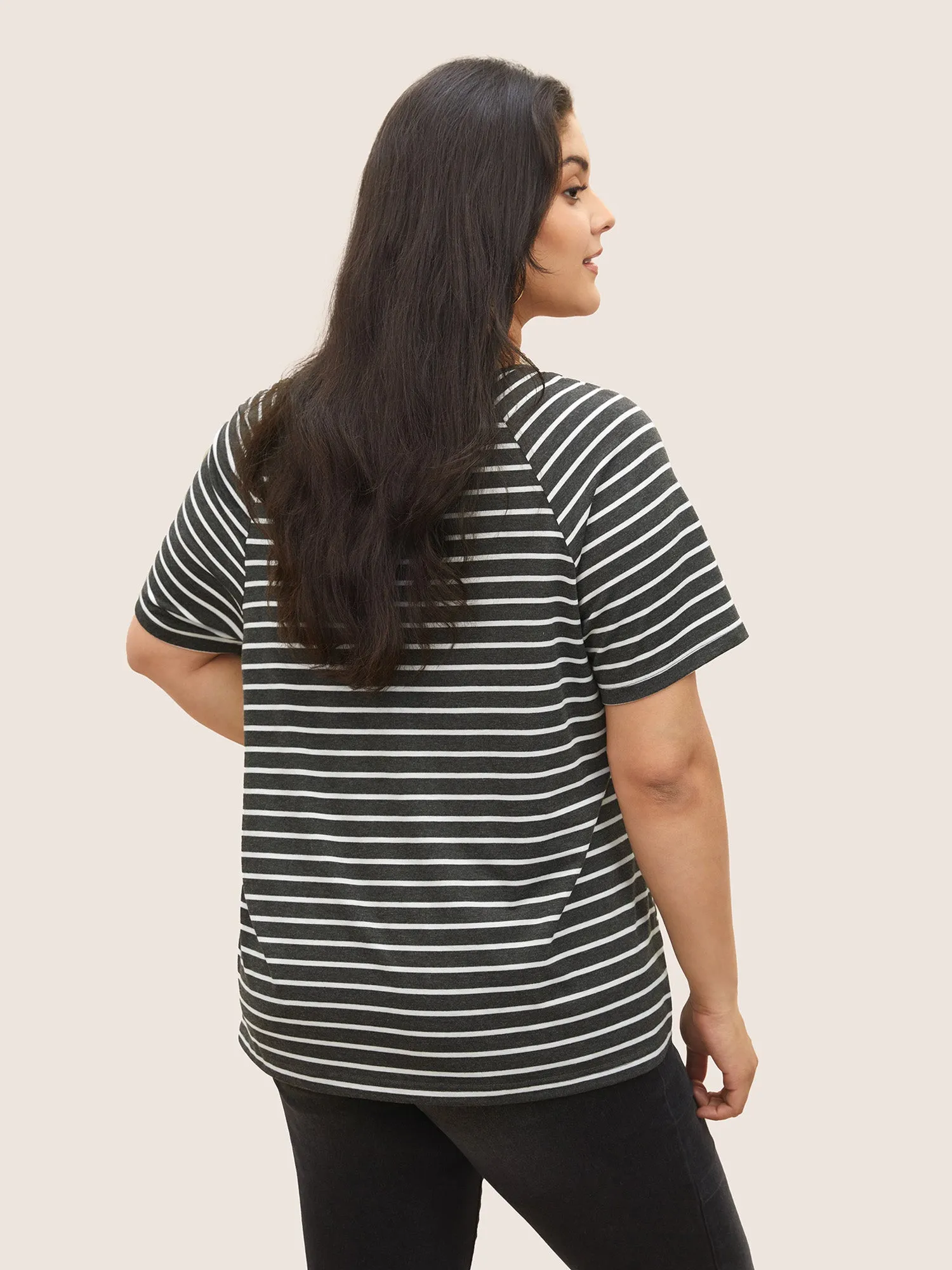 Striped Button Up Raglan Sleeve T-shirt sold by Bloomchic product image thumbnail 2