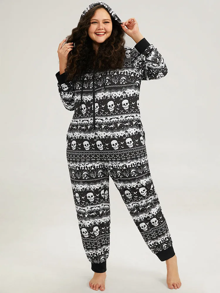 Halloween Skull Print Zipper Hooded Drawstring Sleep Jumpsuit sold by Bloomchic product image thumbnail 5