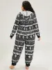 Halloween Skull Print Zipper Hooded Drawstring Sleep Jumpsuit sold by Bloomchic