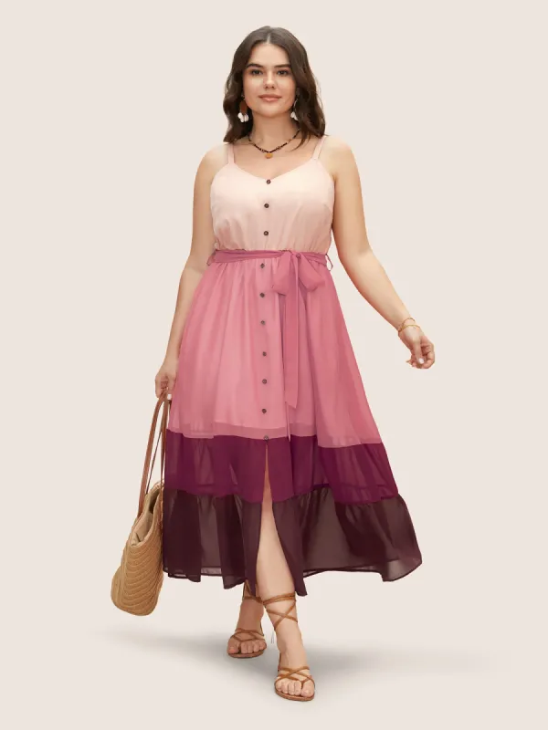 Colorblock Contrast Button Detail Slit Front Dress sold by Bloomchic
