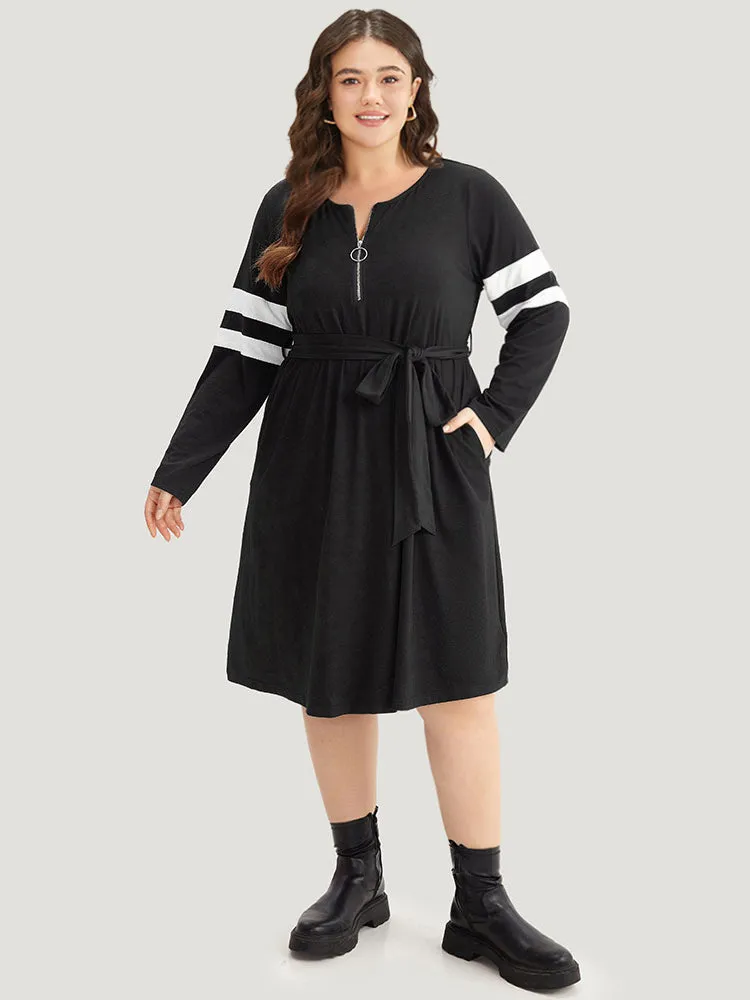 Colorblock Patchwork Zipper Belted Dress sold by Bloomchic product image thumbnail 5