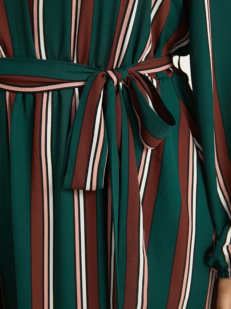 Striped Contrast Crew Neck Belted Dress sold by Bloomchic product image thumbnail 5