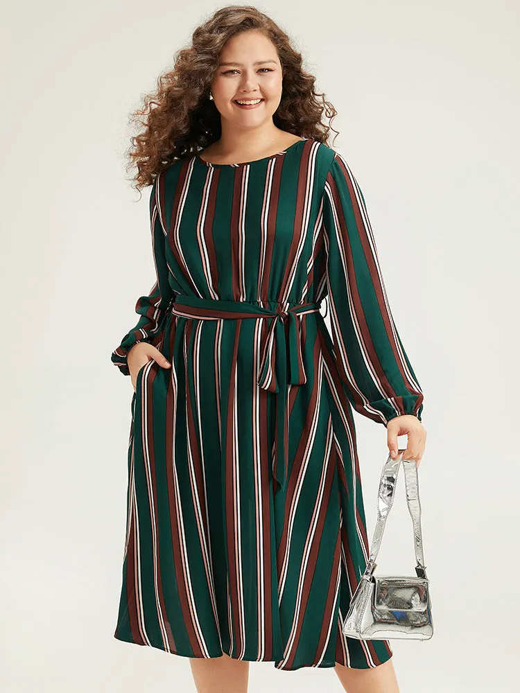 Striped Contrast Crew Neck Belted Dress sold by Bloomchic product image thumbnail 2