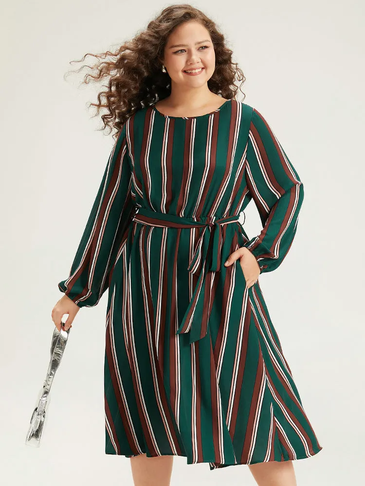 Striped Contrast Crew Neck Belted Dress sold by Bloomchic product image thumbnail 3