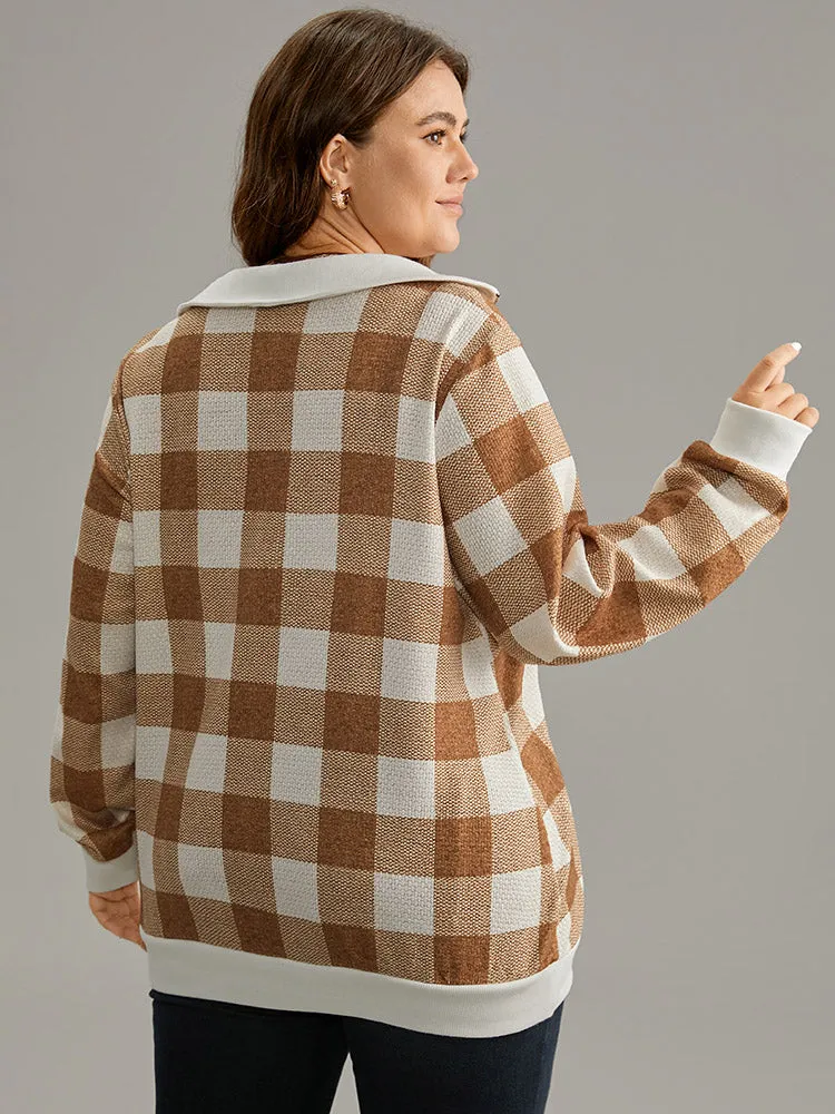 Plaid Patchwork Contrast Half Zip Sweatshirt sold by Bloomchic product image thumbnail 2