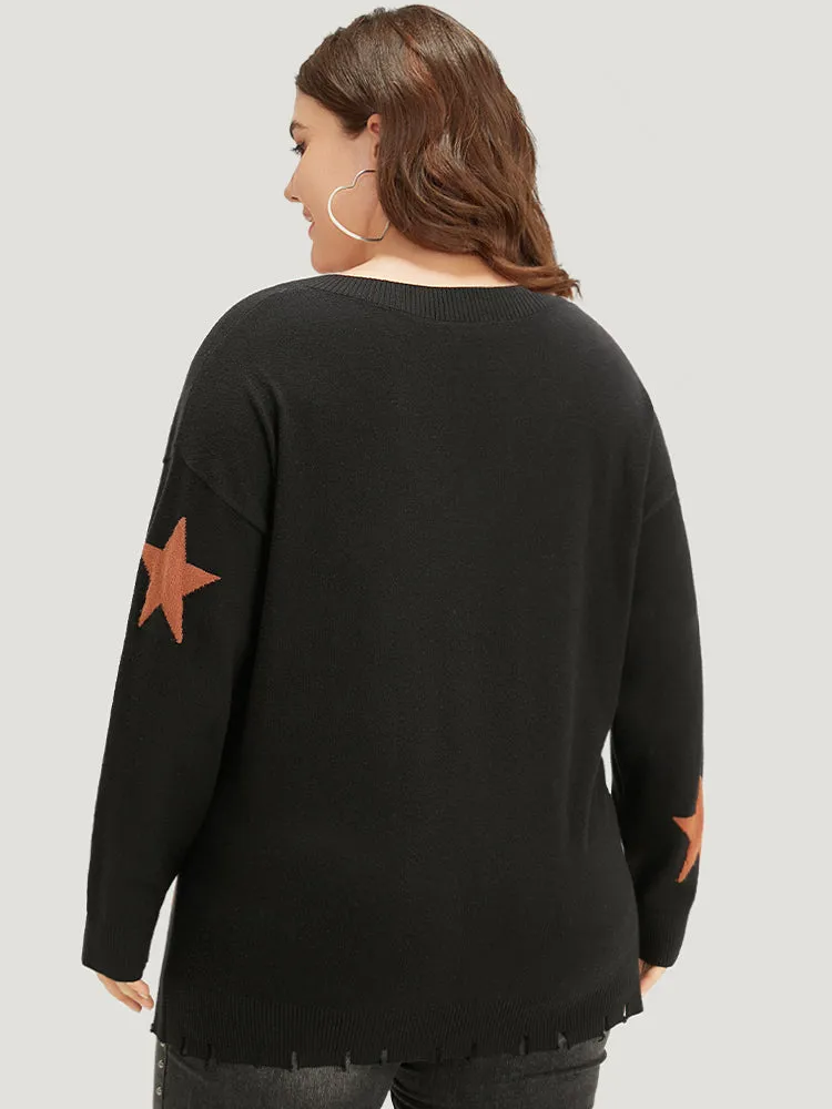 Halloween Supersoft Essentials Star V Neck Distressed Hem Pullover sold by Bloomchic product image thumbnail 2