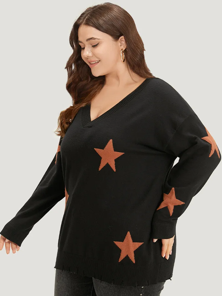 Halloween Supersoft Essentials Star V Neck Distressed Hem Pullover sold by Bloomchic product image thumbnail 3