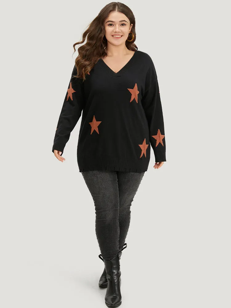 Halloween Supersoft Essentials Star V Neck Distressed Hem Pullover sold by Bloomchic product image thumbnail 4