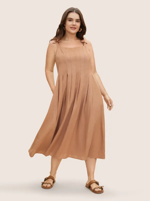 Linen Blend Solid Pleated Tie Knot Dress sold by Bloomchic