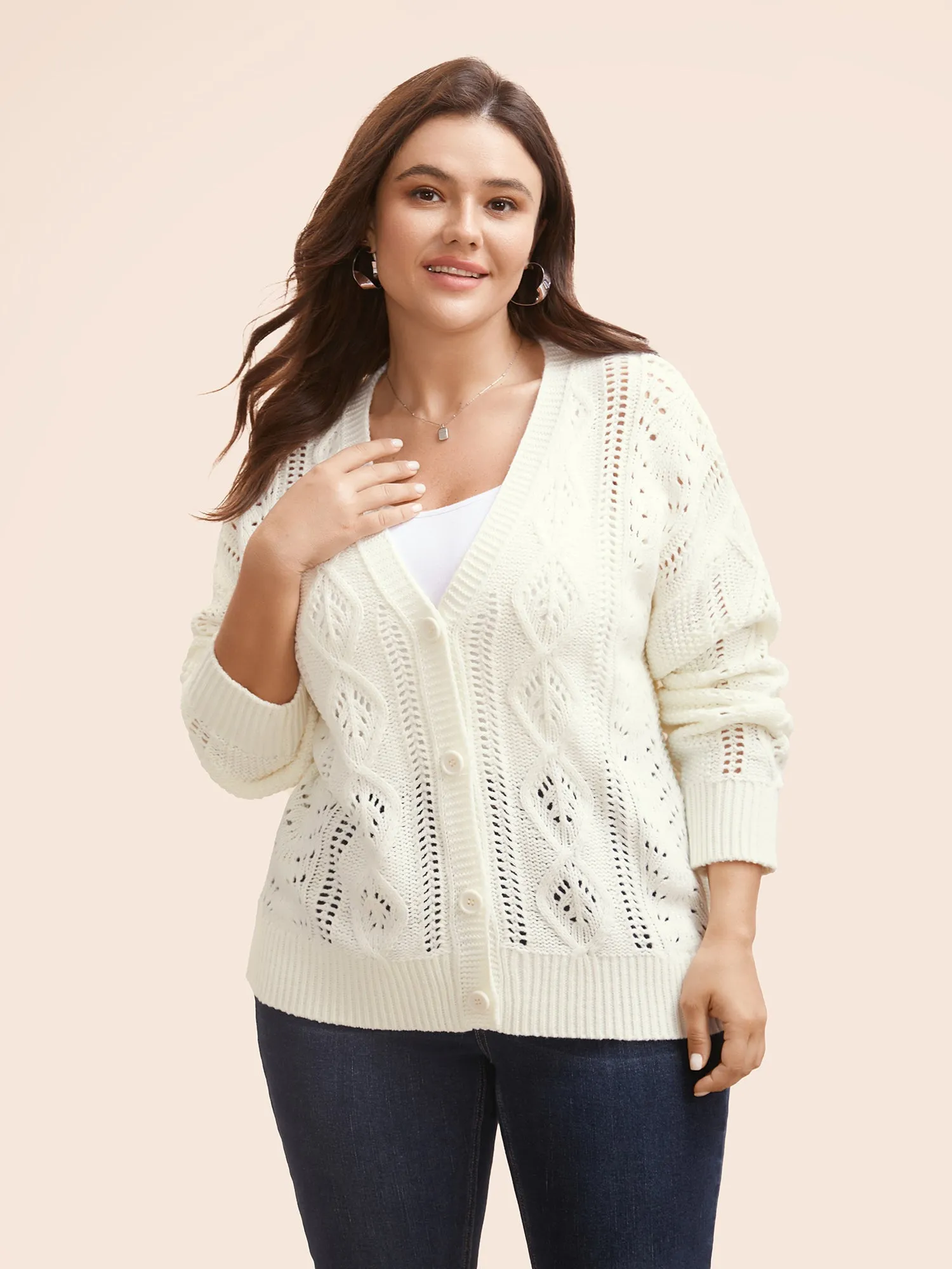 Solid Hollow Out Button Up Cardigan sold by Bloomchic product image thumbnail 3