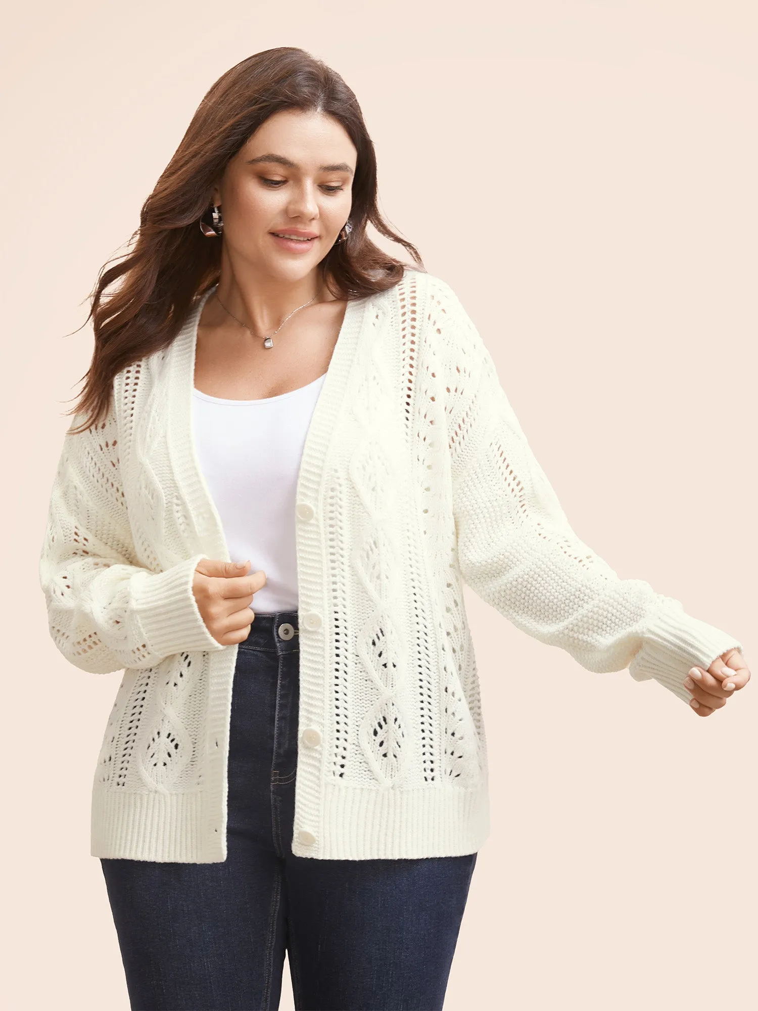 Solid Hollow Out Button Up Cardigan sold by Bloomchic